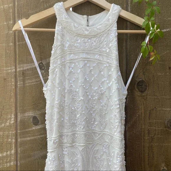 White Beaded Sequin Halter Mermaid Maxi Dress ✨ - Picture 5 of 12